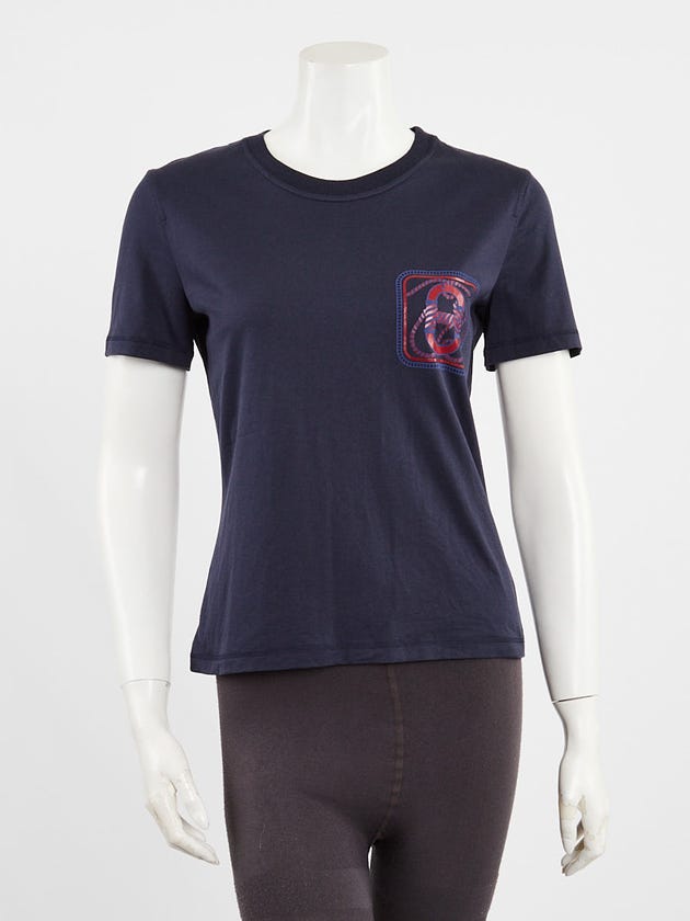 Hermes Navy Blue Cotton Micro Canoe T-Shirt Size 10/42