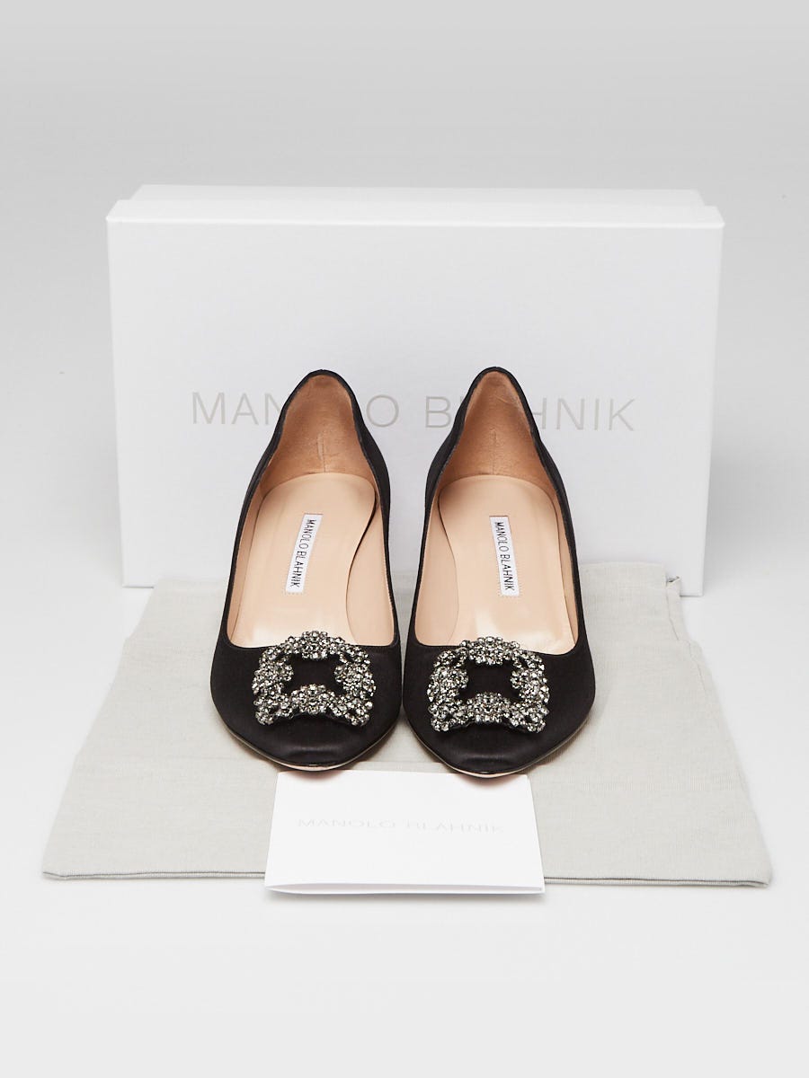 Manolo Blahnik Black Satin and Crystal Buckle Hangisi 50