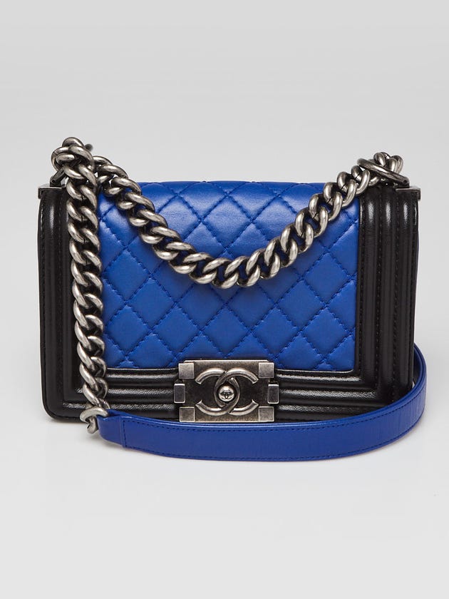 Chanel Blue/Black Quilted Lambskin Leather Small Boy Bag