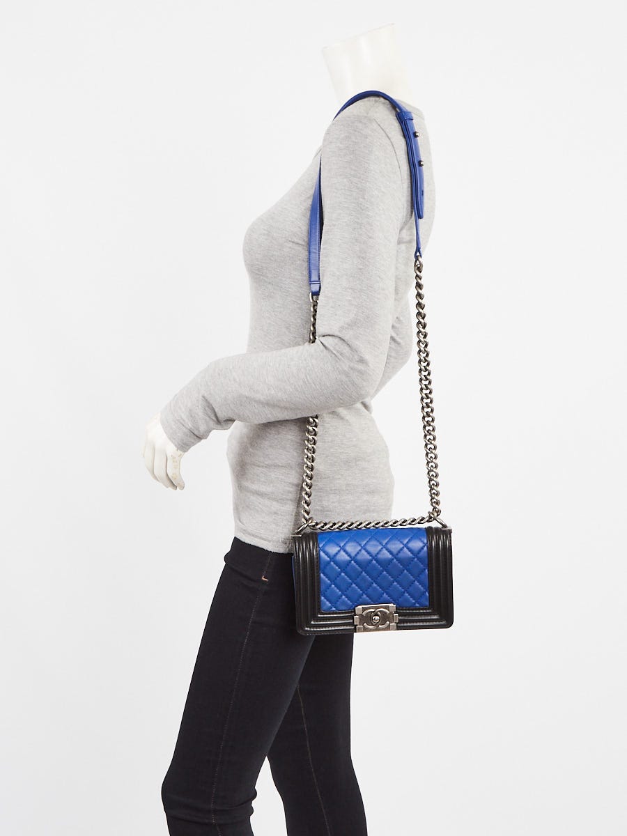 Chanel Blue/Black Quilted Lambskin Leather Small Boy Bag