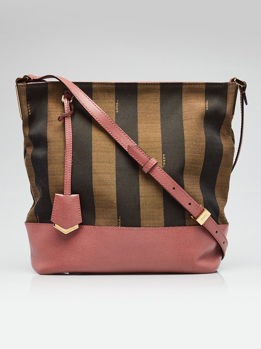 SchaferandweinerShops s Closet Fendi Pink Leather and Tobacco Pequin Stripe Canvas Hobo Bag 8BR696 Sac a main Fendi Peekaboo en cuir graine noir