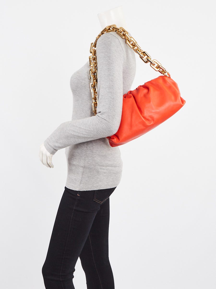 Bottega Veneta Orange Leather Chain Pouch Bag