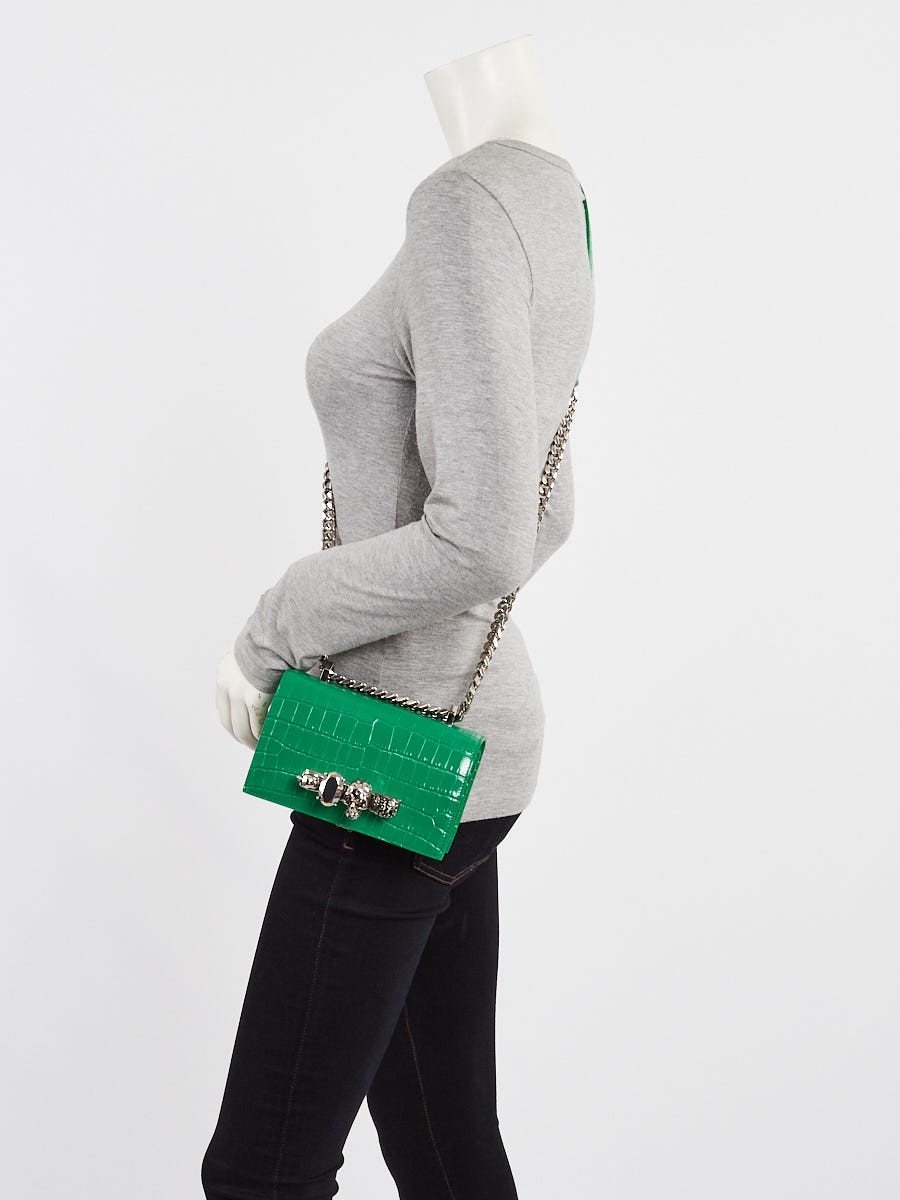 Alexander McQueen Green Croc Embossed Leather Jeweled Four Alexander McQueen Green Croc Embossed Leather Jeweled Four
