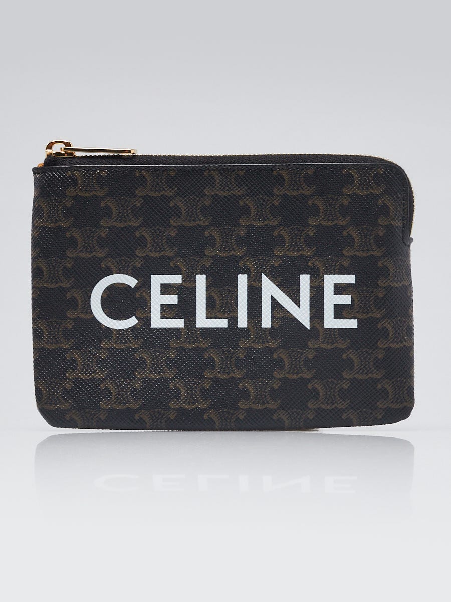 Celine Brown Black Triomphe Coated Canvas Zip Coin Pouch Yoogi s