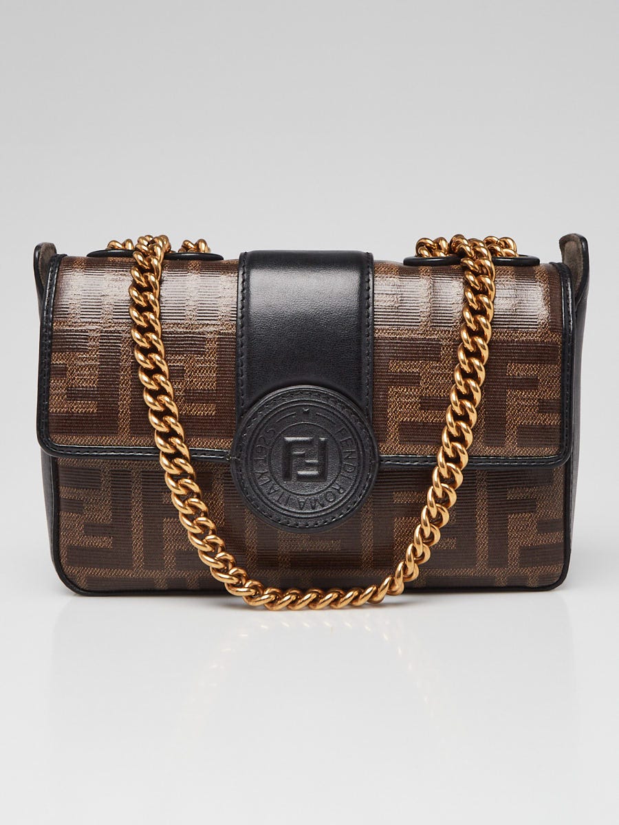 8BS016 Fendi Brown Monogram Coated Canvas FF 1974 Crossbody Chain Bag ParallaxShops s Closet FENDI SHORT SLEEVED TOP