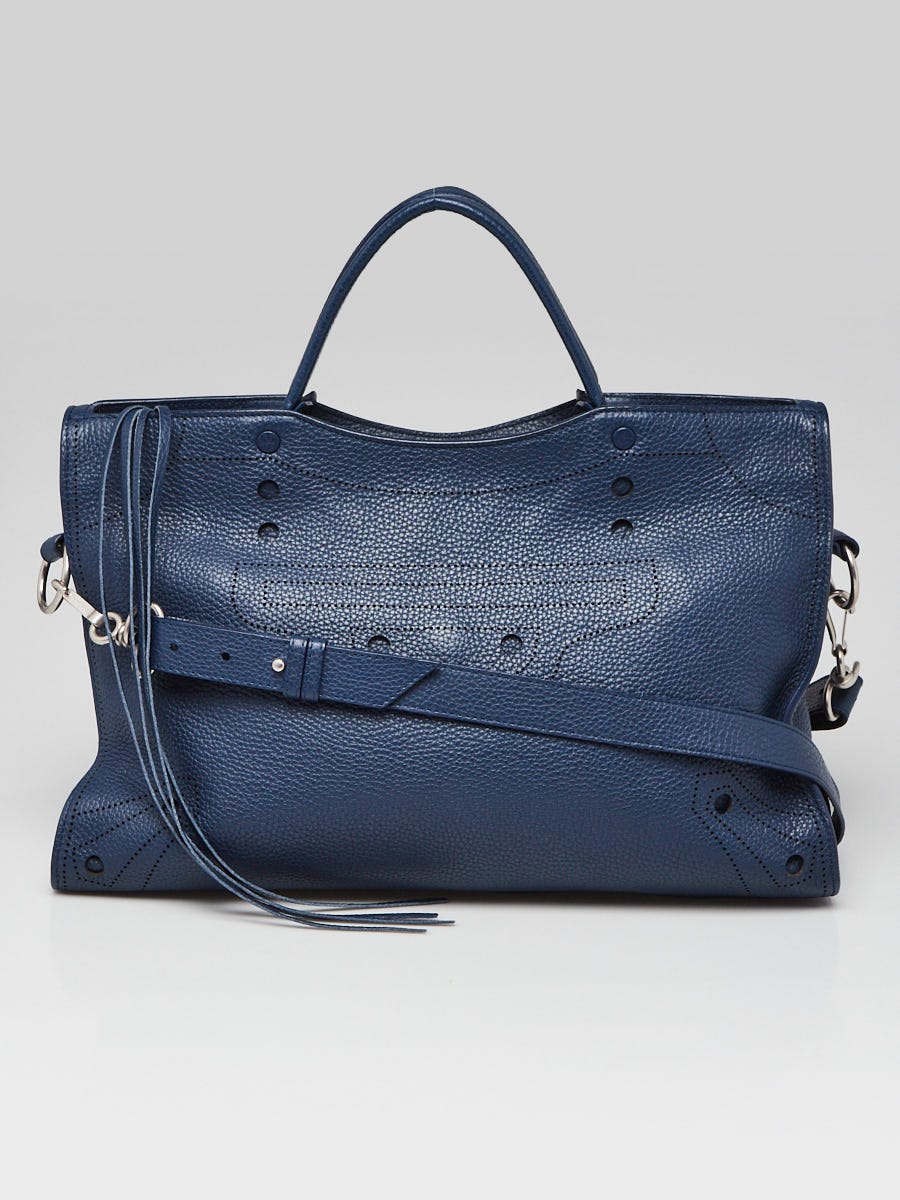 Balenciaga Blue Tanzanite Grained Calfskin Leather BlackOut City Bag Yoogi s Closet