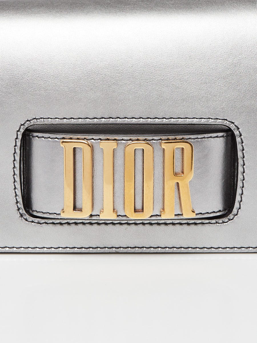 Christian Dior Metallic Silver Calfskin Leather Dio(r