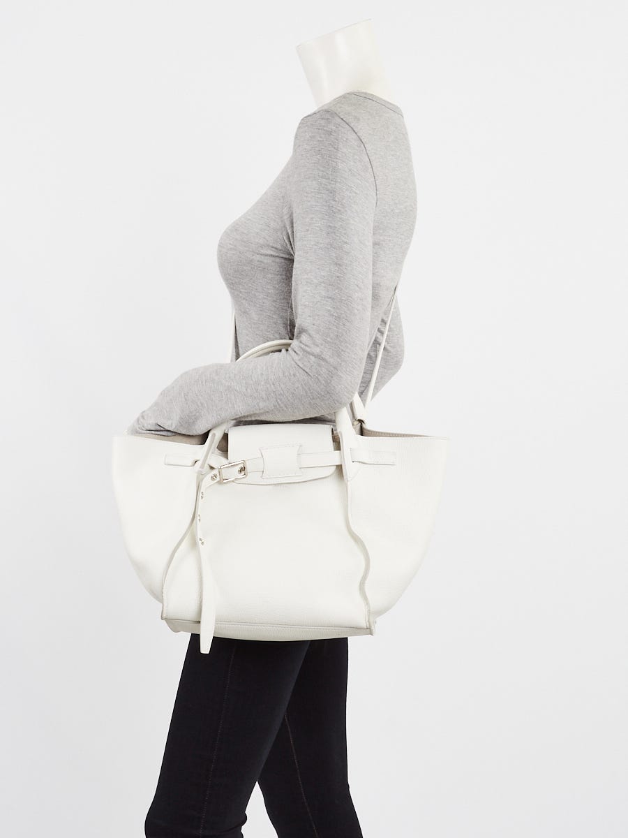 Celine White Pebbled Leather Long Strap Small Big Bag
