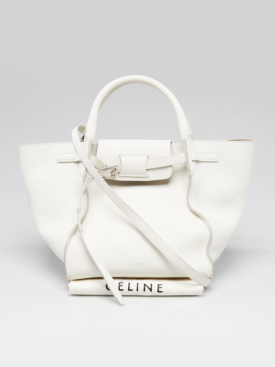 Celine White Pebbled Leather Long Strap Small Big Bag