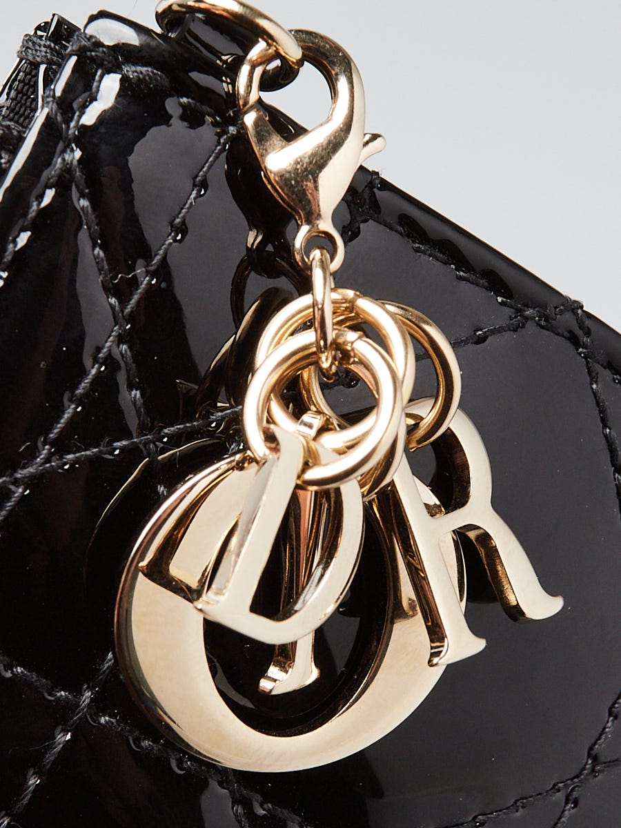 Christian Dior Black Cannage Quilted Patent Leather Lady Dior Key