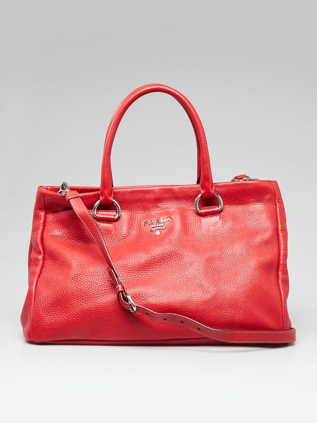 Prada Blue Vitello Daino Leather Convertible Shopping Tote Bag