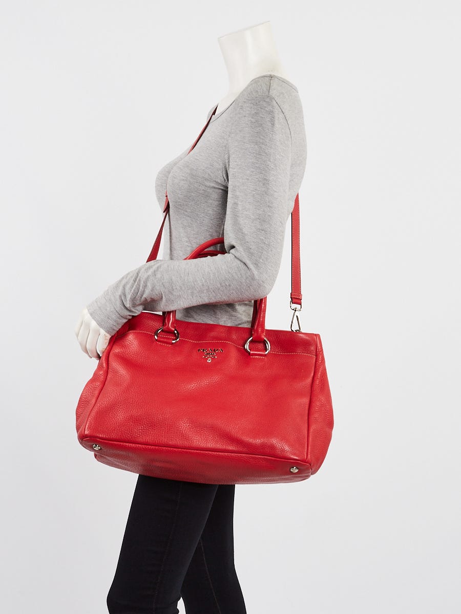 Prada Blue Vitello Daino Leather Convertible Shopping Tote Bag