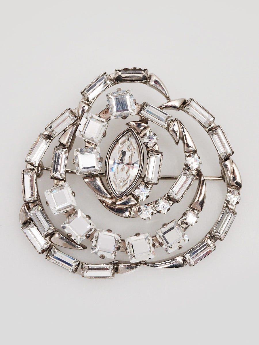 Gucci Silver Metal Crystal Baguette Brooch
