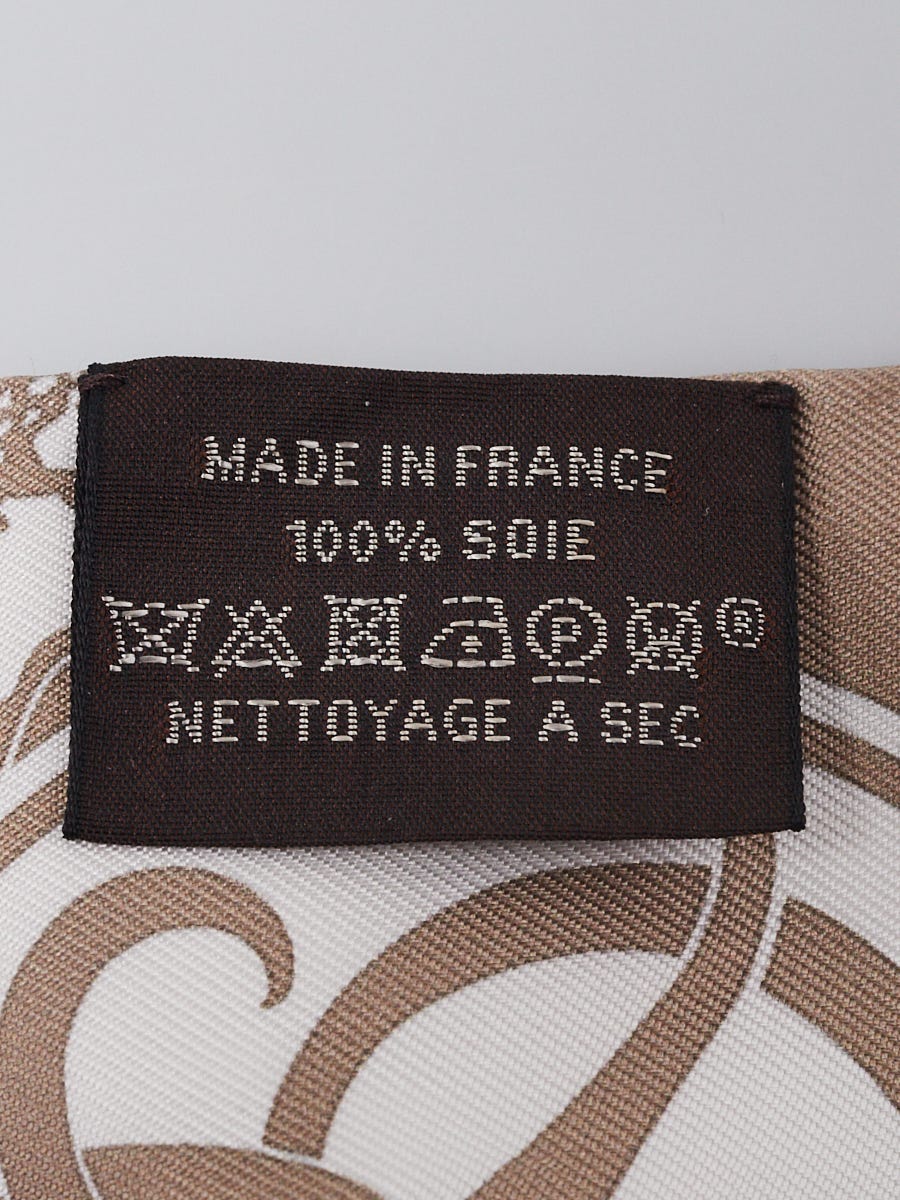 Hermes Beige/Blanc/Caramel Silk Ex Libris Twilly Scarf | Yoogi's