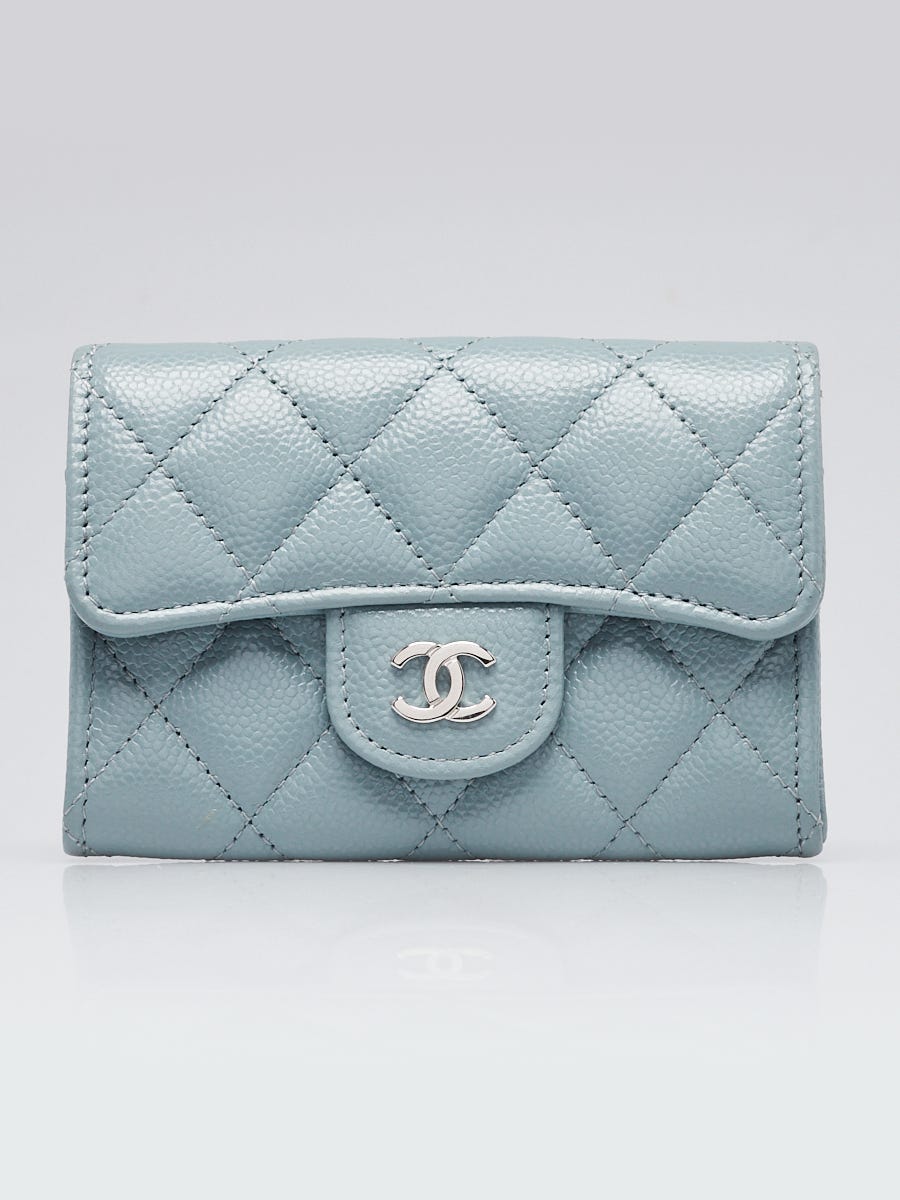 Chanel Light Blue Quilted Caviar Leather Classic Flap Card