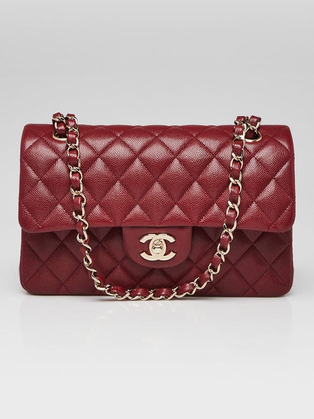Chanel Dark Red Quilted Caviar Leather Small Classic Double Flap Bag