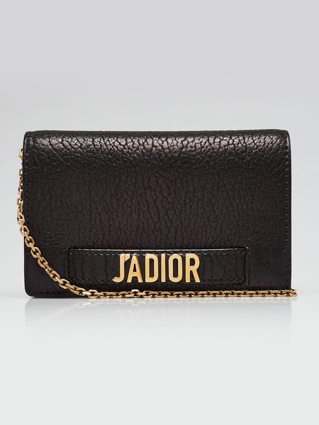 Christian Dior Black Pebbled Calfskin Leather J'ADIOR Wallet on Chain Clutch Bag