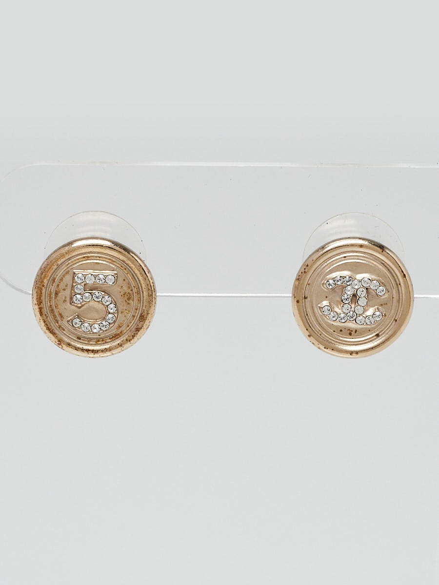 Chanel Goldtone Metal and Crystal CC No. 5 Round Earrings