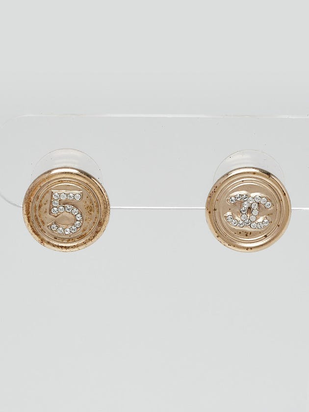 Chanel Goldtone Metal and Crystal CC No. 5 Round Earrings