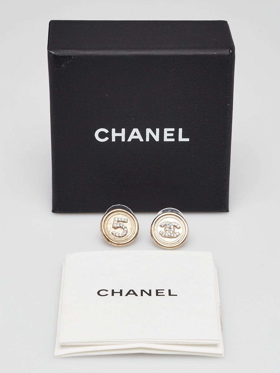 Chanel Goldtone Metal and Crystal CC No. 5 Round Earrings
