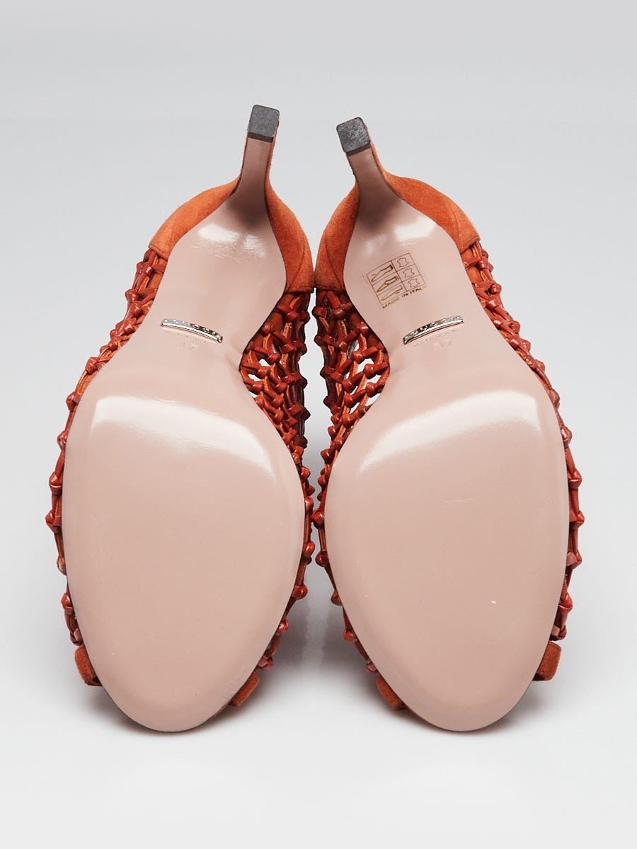 Gucci Old Whisky Leather/Suede Cage Booties Size 6.5/37