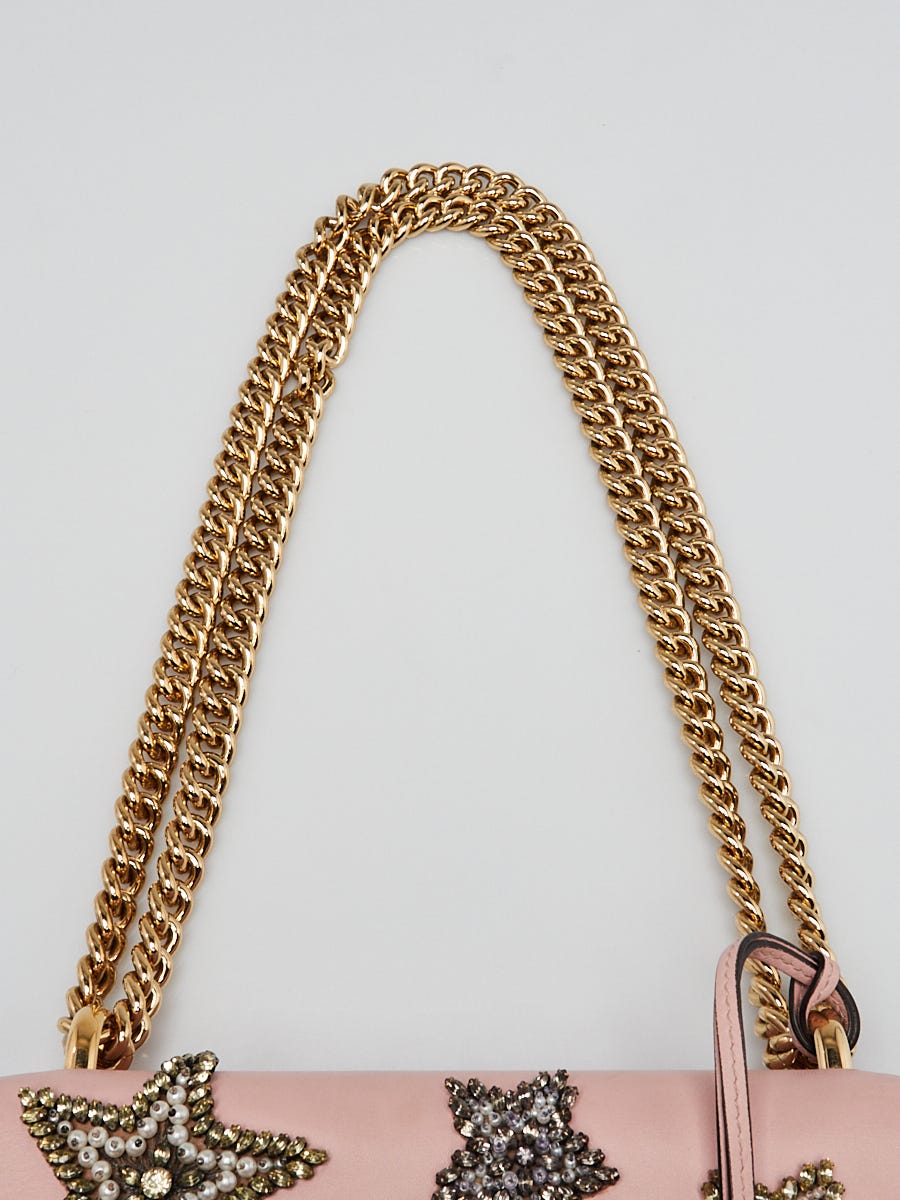 Gucci Pink Leather Crystal Star Small Padlock Crossbody Bag