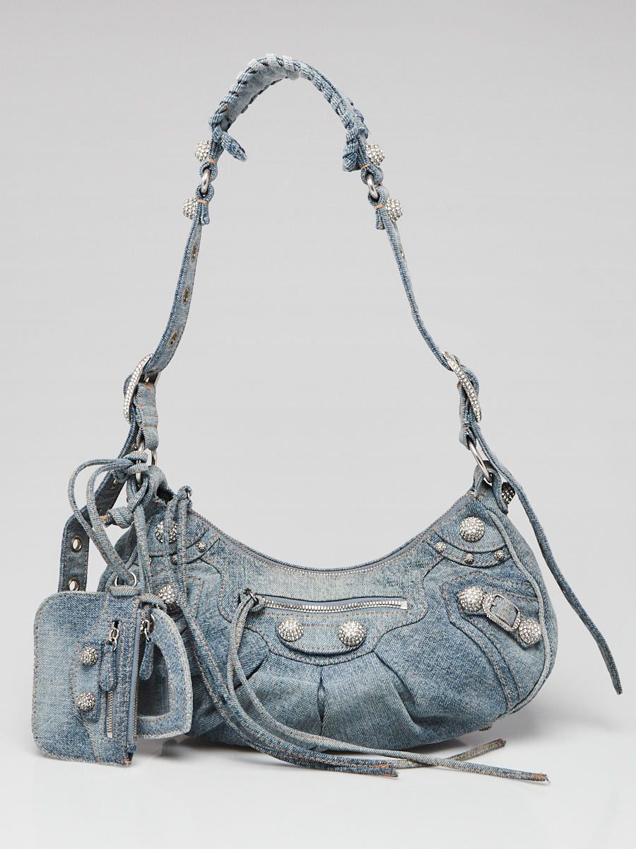 Balenciaga Blue Distressed Denim and Crystal Le Cagole Small