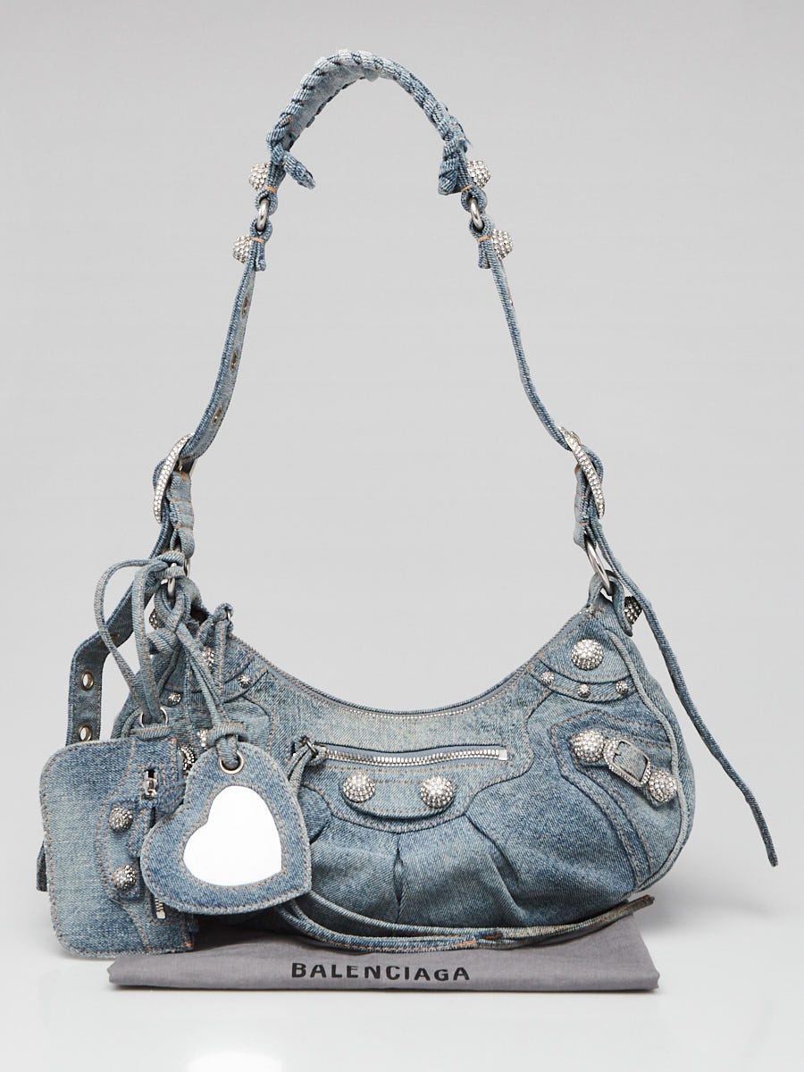 Balenciaga Blue Distressed Denim and Crystal Le Cagole Small