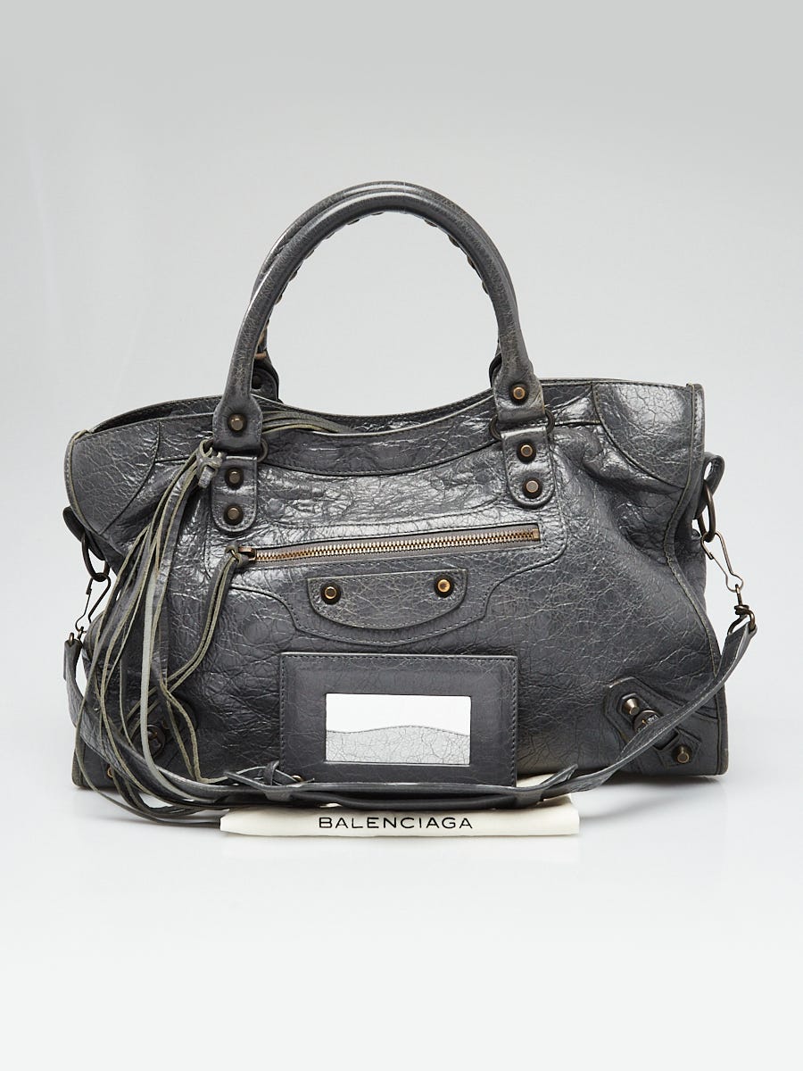 BALENCIAGA シティ Balenciaga Gris Tarmac Lambskin Leather Motorcycle City Bag