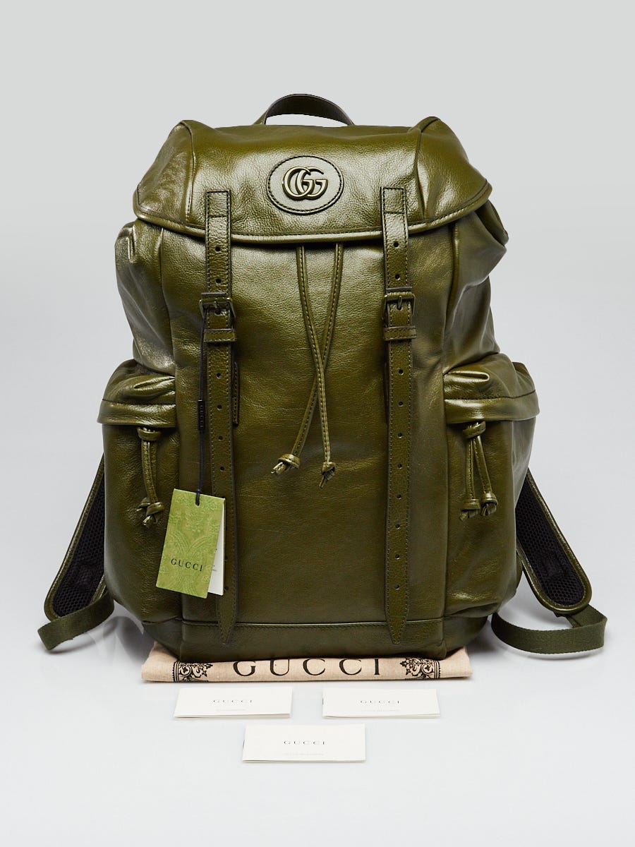 Gucci Green Leather Tonal Double G Backpack Bag Yoogi s Closet