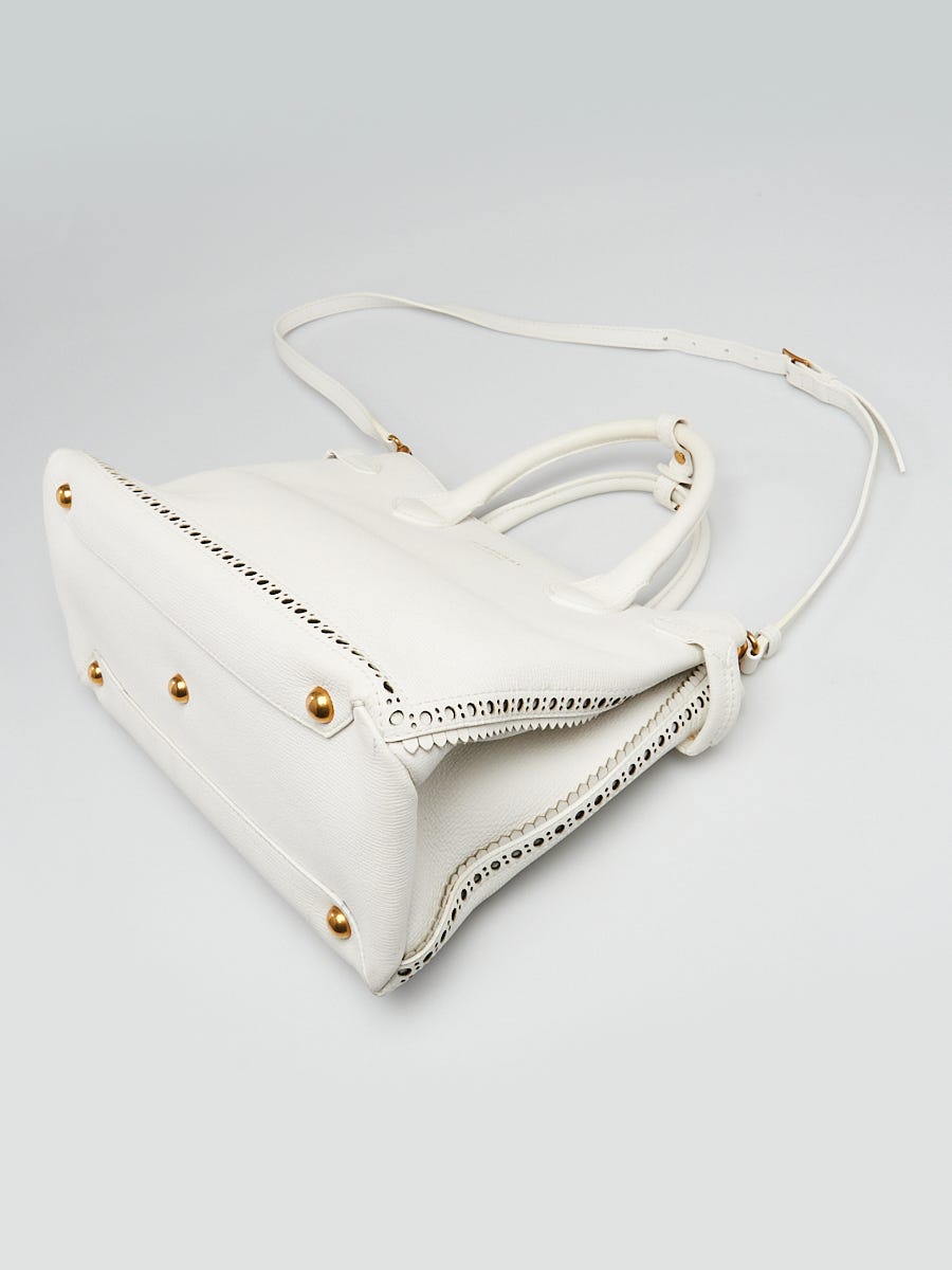 Burberry White Leather House Check Fringe Medium Banner Tote Bag