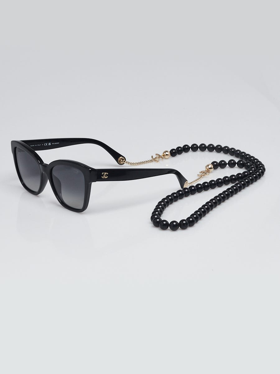 Chanel Black Acetate CC Pearl Chain Polarized Sunglasses 5487 A Yoogi s Closet