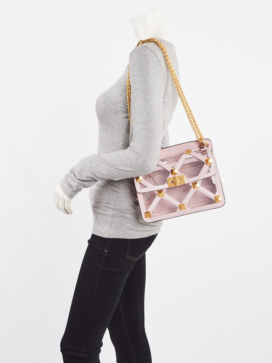 Valentino Rose Quartz Leather and PVC Roman Stud Medium