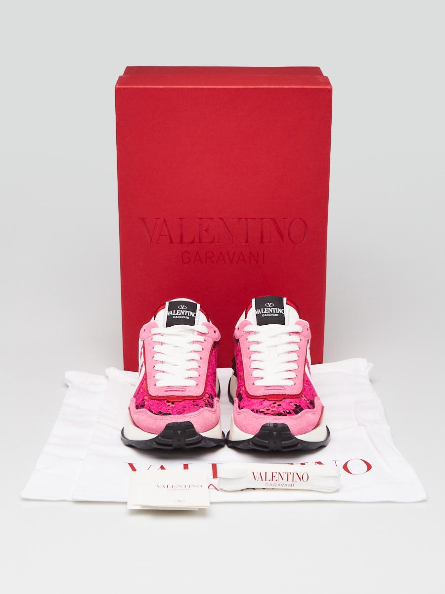 Valentino White/Pink Lace and Suede V Logo Sneakers Size 5 Valentino White/Pink Lace and Suede V Logo Sneakers Size 5