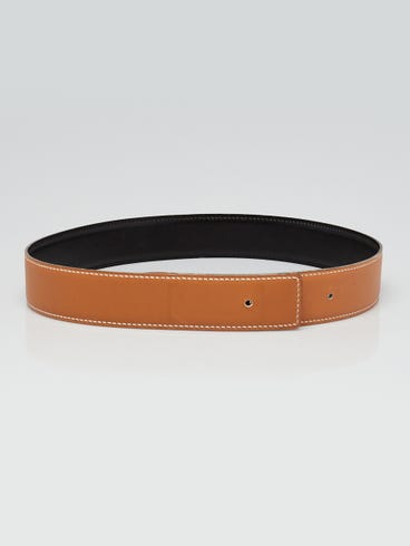 Hermes 32mm Gold/Black Box Leather Belt Strap Size 65