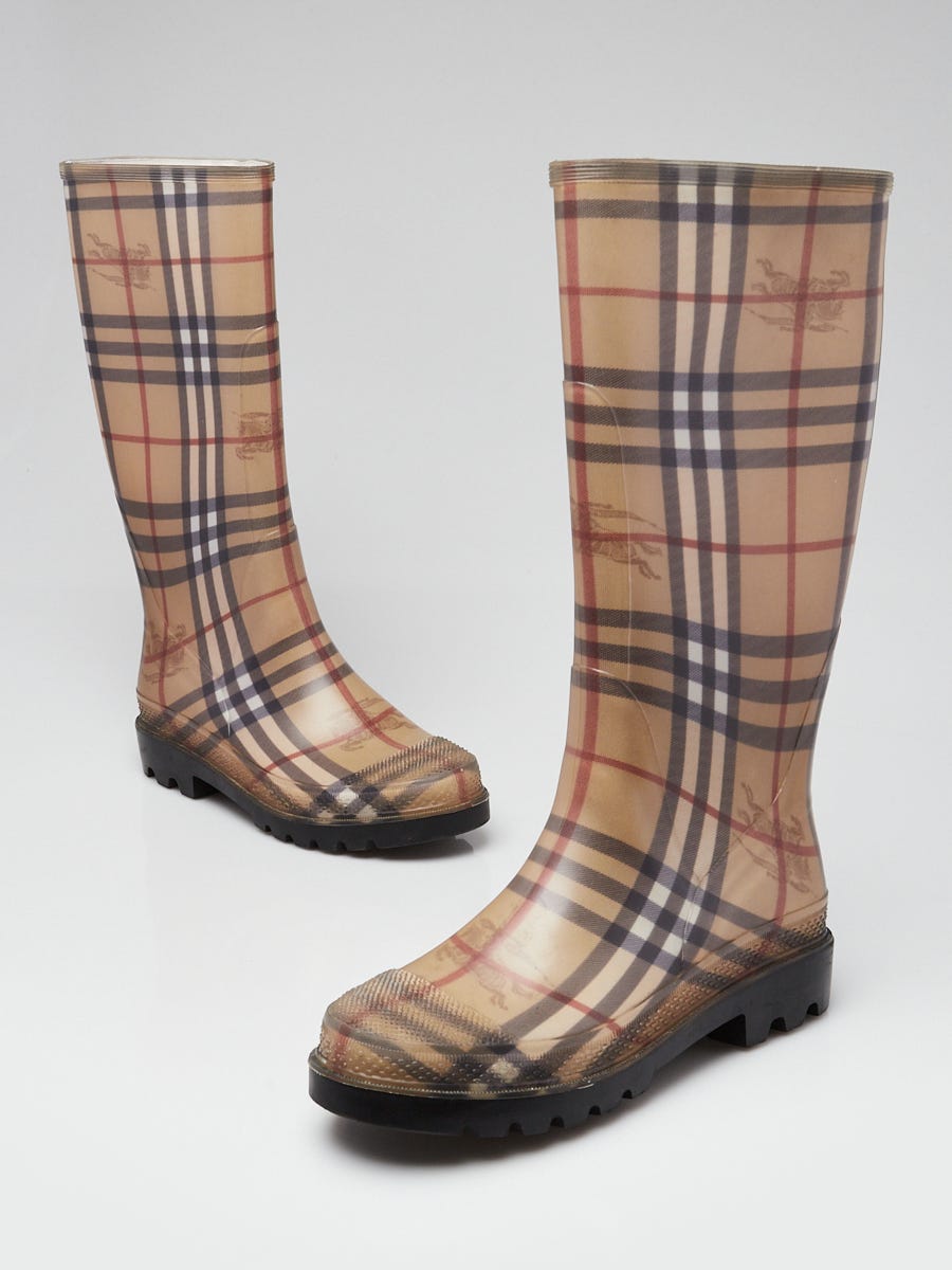 Burberry Beige Rubber Classic Check Rain Boots Size 7.5 38 Yoogi s Closet