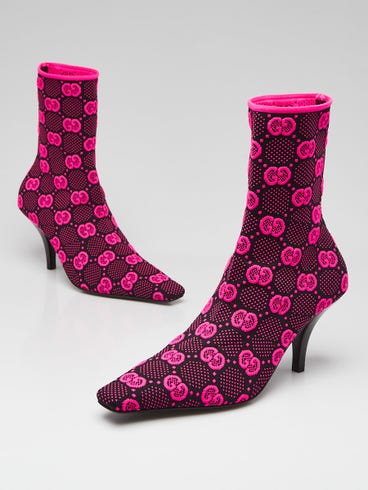 Gucci Black/Pink GG Tech Fabric Ankle Booties Size 5.5/36