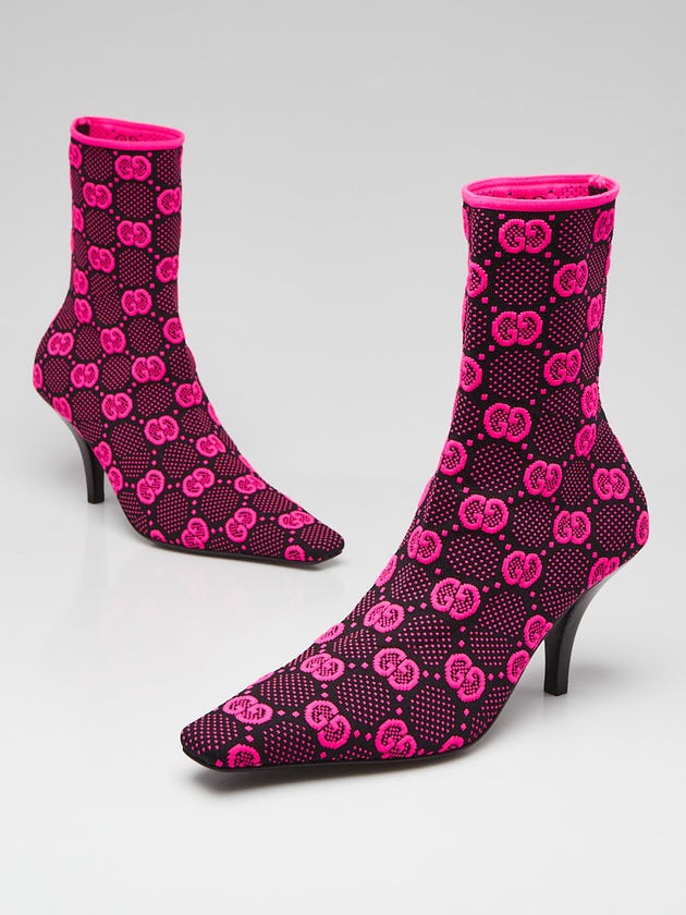 Gucci Black/Pink GG Tech Fabric Ankle Booties Size 5.5/36