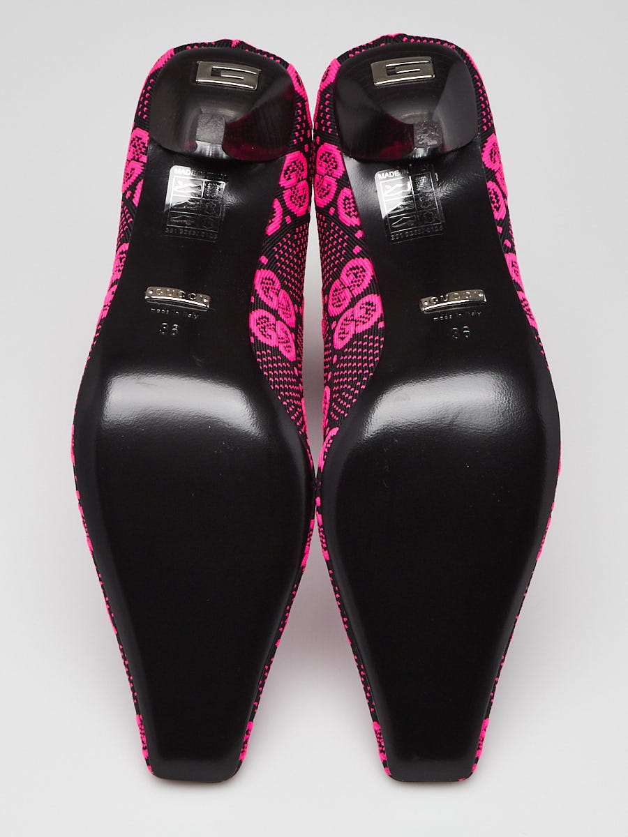 Gucci Black/Pink GG Tech Fabric Ankle Booties Size 5.5/36