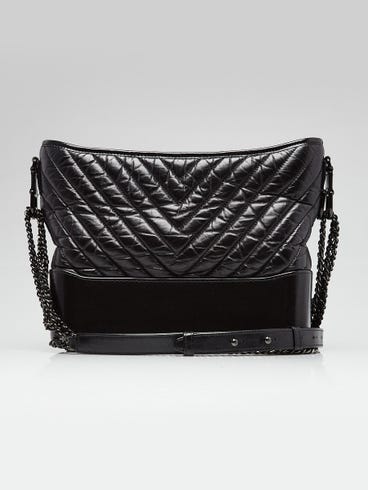 Chanel Black Chevron Quilted Leather So Black Medium Gabrielle Bag