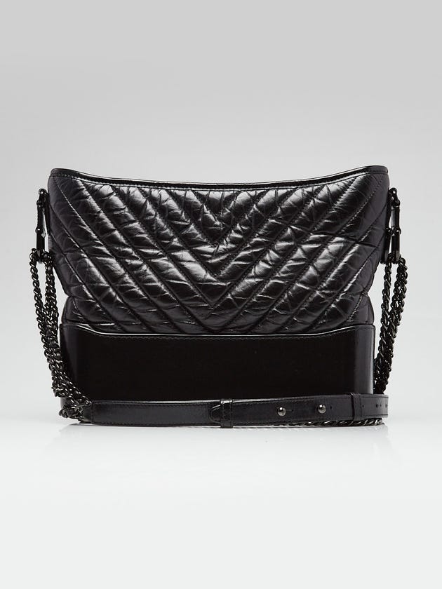 Chanel Black Chevron Quilted Leather So Black Medium Gabrielle Bag