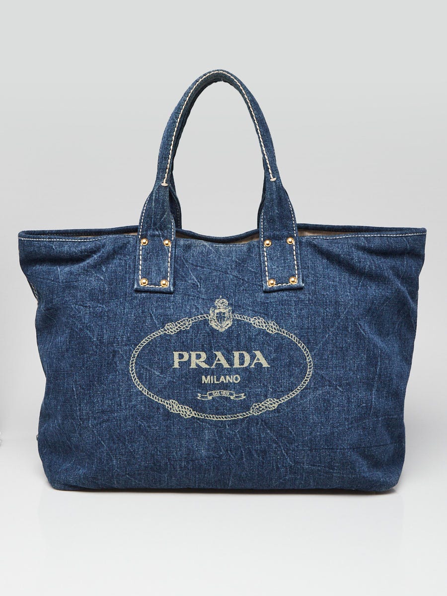 トートバッグ Prada Dark Blue Canvas Shopping Bag Prada Dark Blue Tote Bag