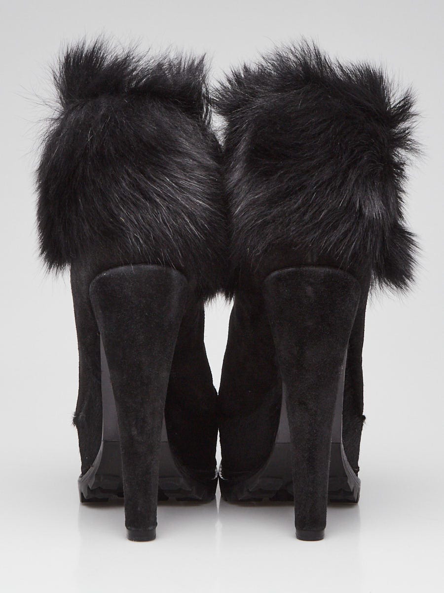 Prada Black Suede and Shearling Platform Booties Size 6.5/37  display picture 1