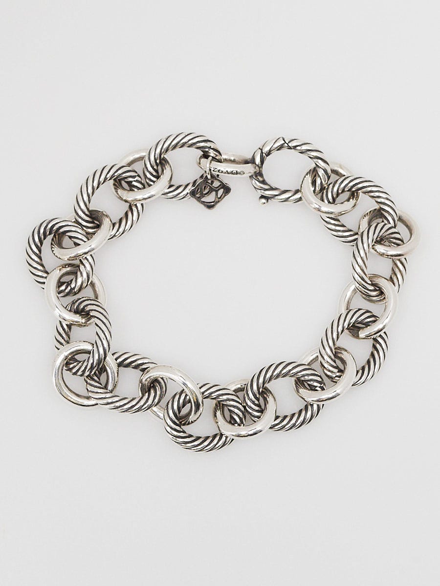 David Yurman Men's Curb Chain Bracelet with Pave Black Diamonds, size large  | Lee Michaels Fine Jewelry store