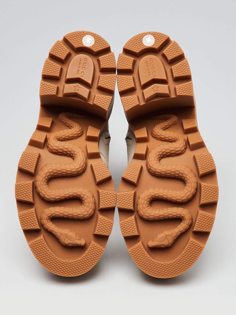 Gucci White Leather GG Supreme Canvas Crystal Buckle Boots Size 5.5/36