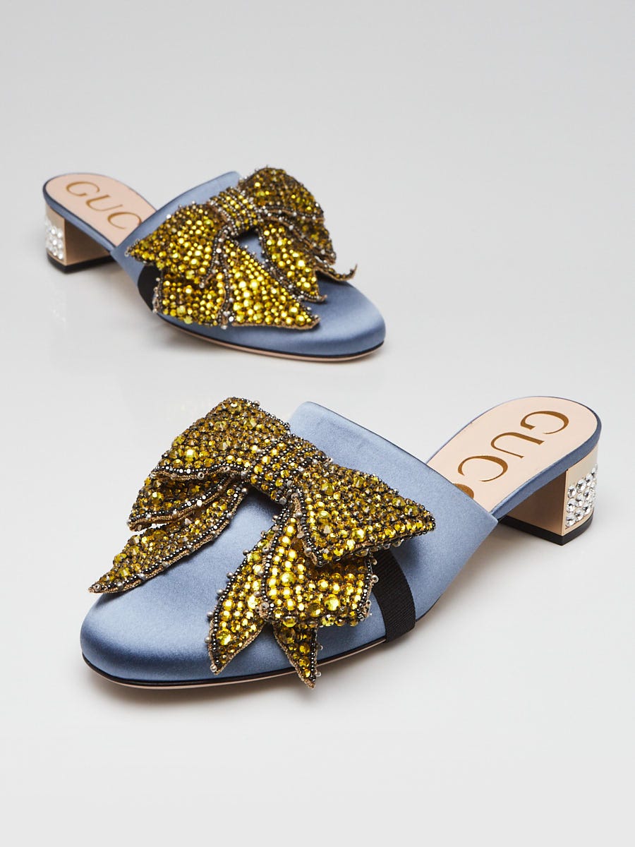 Gucci Blue Satin Accent Bows Mules Size 8.5/39 | Yoogi's Closet