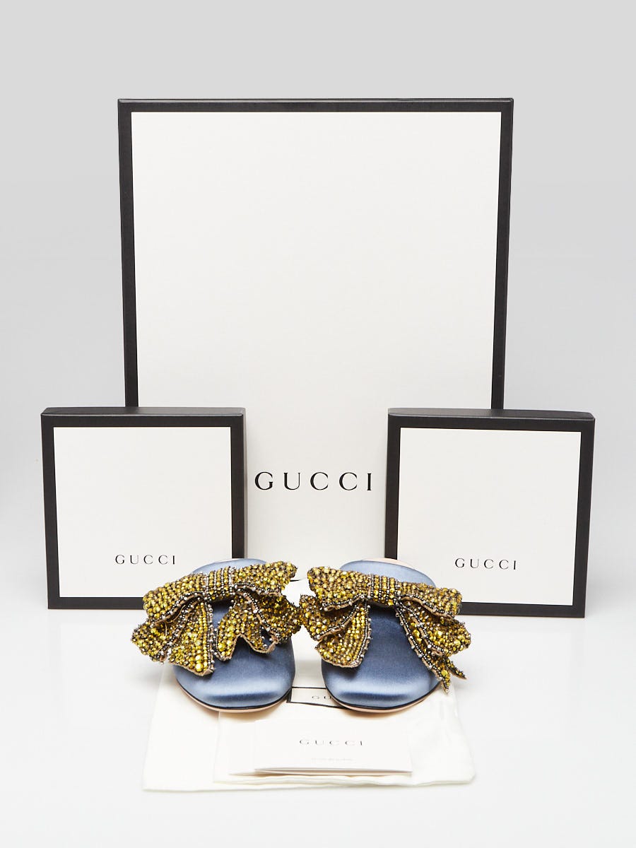 Gucci Blue Satin Accent Bows Mules Size 8.5/39 | Yoogi's Closet