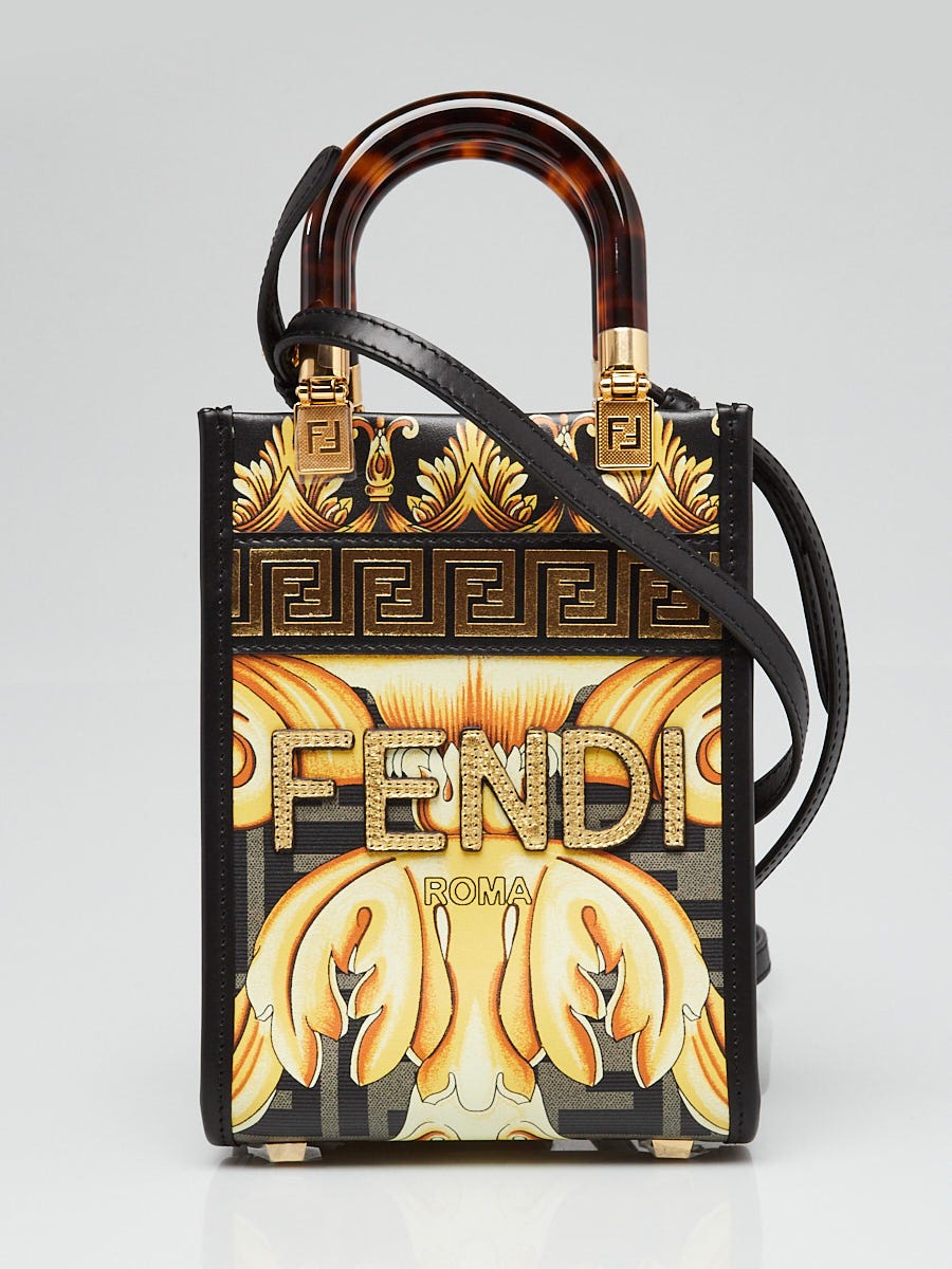 Fendi x Versace Baroque Print Leather Fendace Sunshine Mini Crossbody Tote Bag 8BS051 Yoogi s Closet