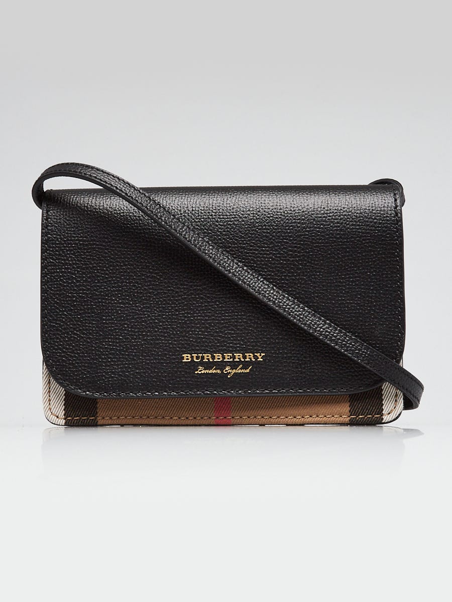 Burberry Black Pebbled Leather House Check Canvas Hampshire Crossbody Bag Yoogi s Closet