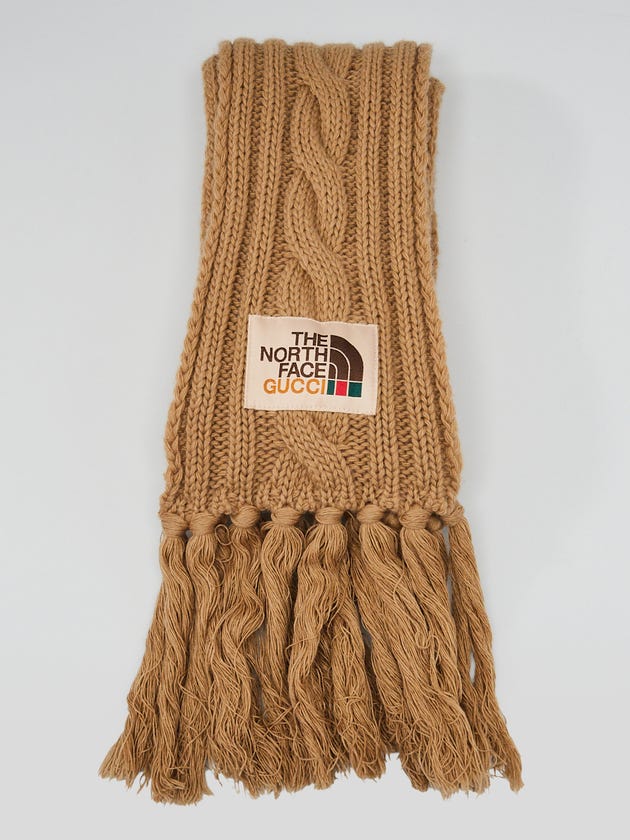 Gucci X The North Face Beige Wool Cable Knit Scarf